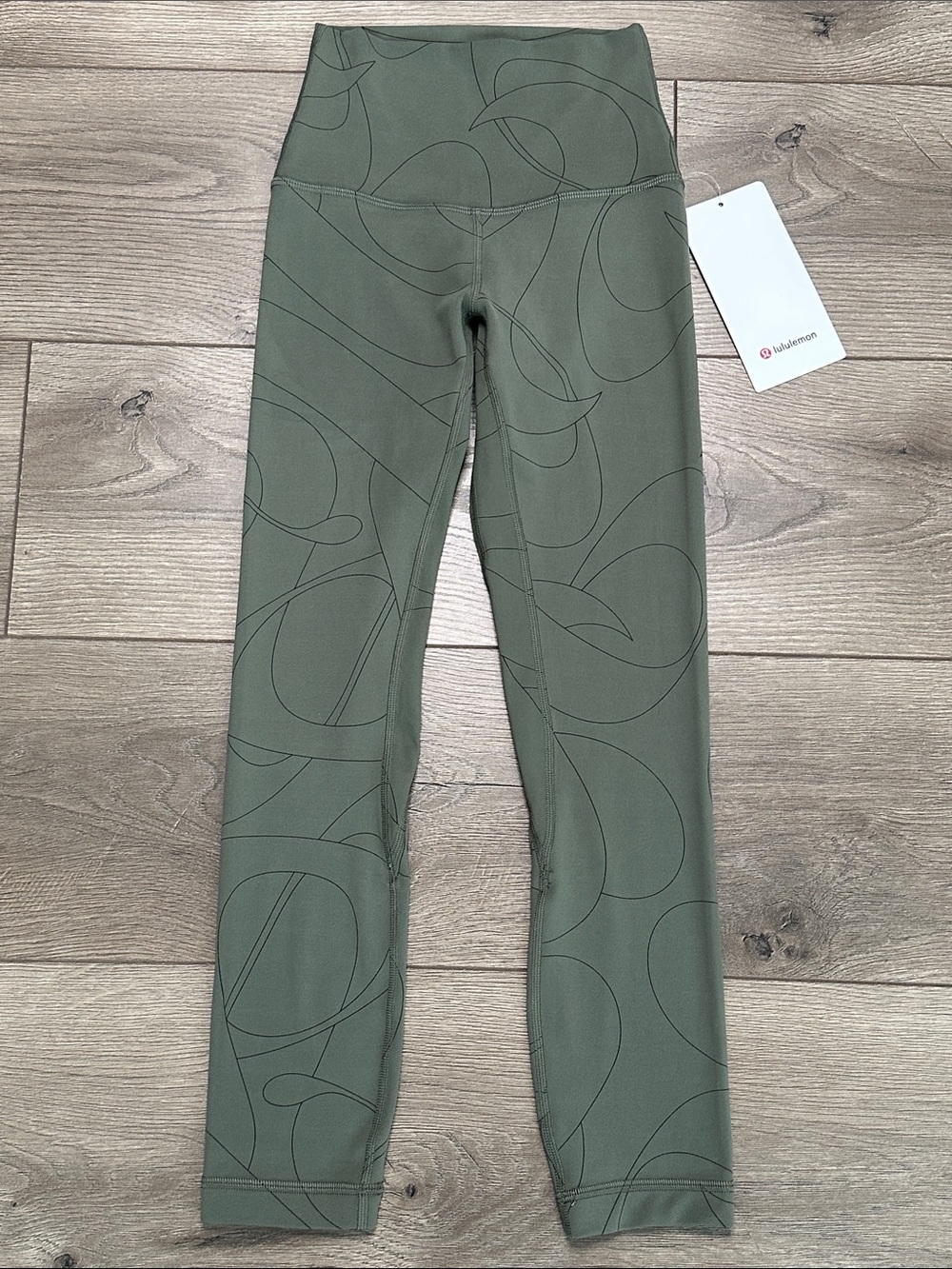 Lululemon Align High-Rise Crop 23" Nulu Scripted Yogo Army Green Olive Size 0